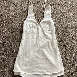 SHEIN White V-Neck Double Layer White Dress